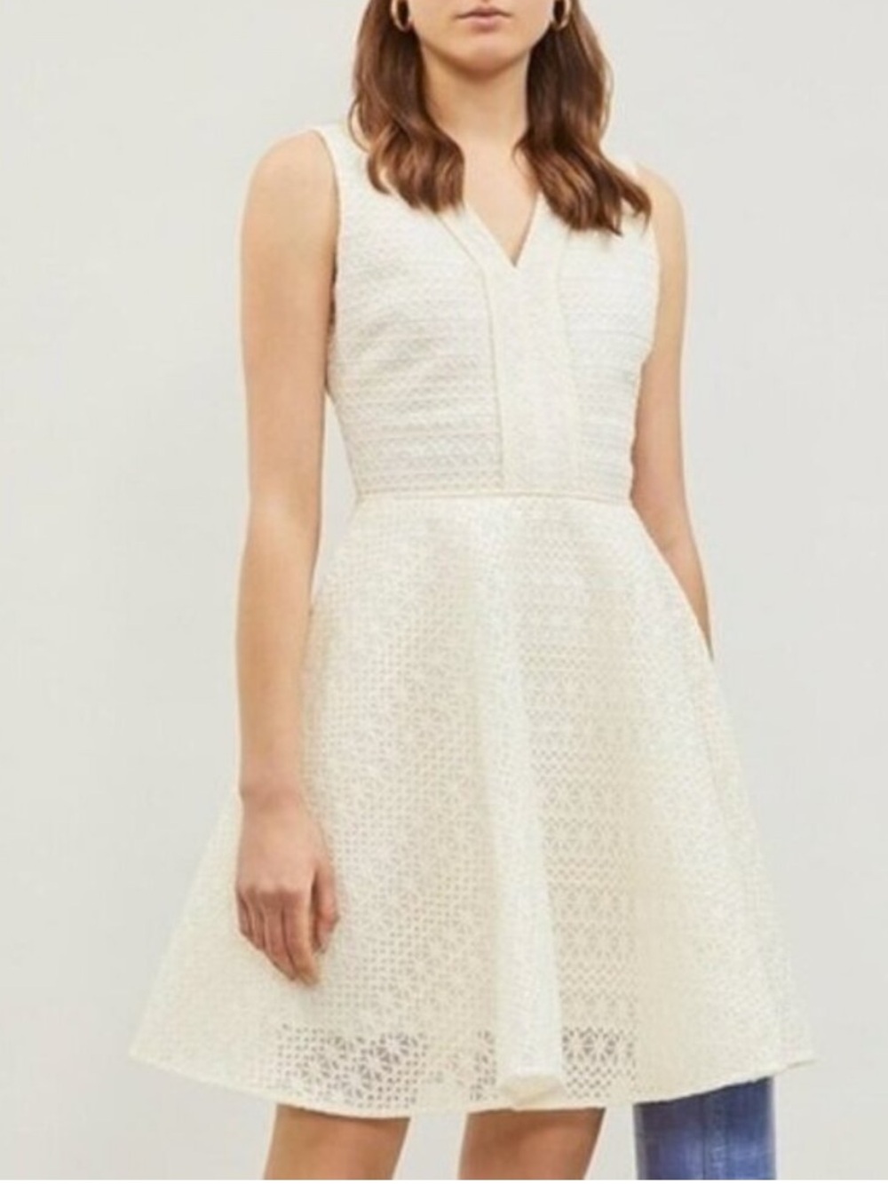 Maje Reinette Fit-and-Flare Dress 2 Ivory White Embroidered Lace Cocktail Party